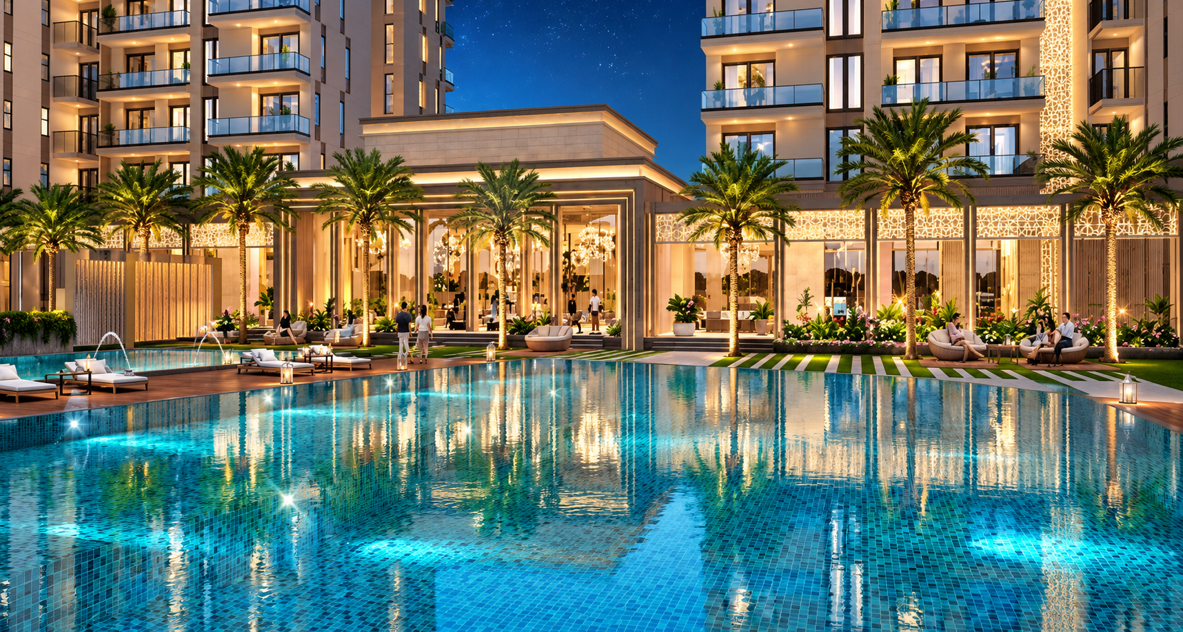 Swimming pool at night